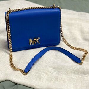 👜 Michael Kors Mott Large Chain Shoulder Bag – Cobalt Blue Leather